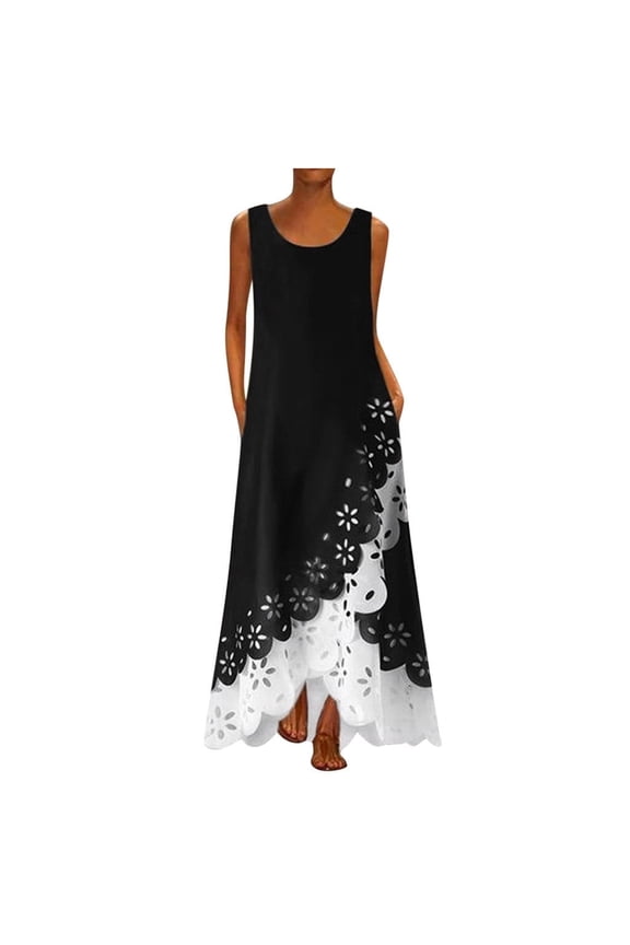 VANLOFE Summer Dresses for Women, Ladies Casual Polka Dot Flower Printing High Waist A-Line Long Maxi Skirt Plus Size Dresses Party Elegant Dresses