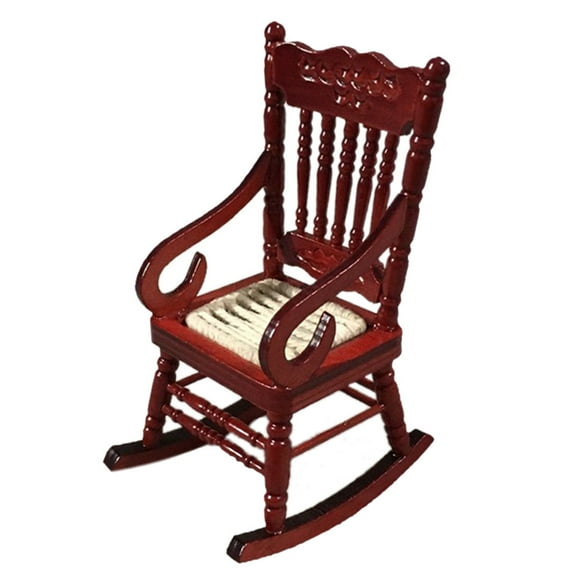 Oxodoi Dollhouse Miniature,1:12 Scale Wooden Rocking Chair,Rope Seat Rocking Chair