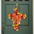thumbnail image 1 of Zonao Front Door Cross with Lily Bow-Artificial Flower Wreath Easter Decoration for Door Window Outside, 1 of 4
