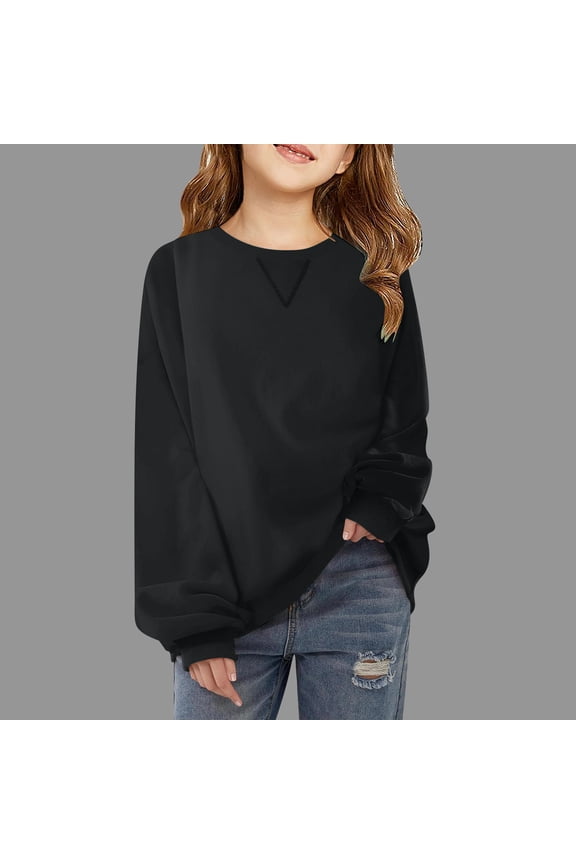 Girls Casual Crewneck Sweatshirts Long Sleeve Cute Pullover Oversized Lightweight Tops