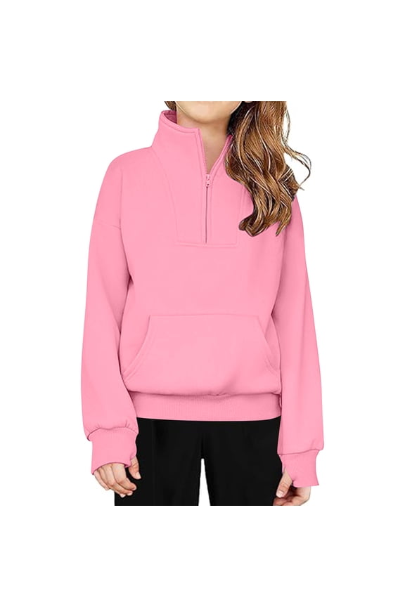 Girls Half Zip Sweatshirts Collar Zip Up Pullover Hoodies Cropped Long Sleeve Hoodie Girls 5-14 Years