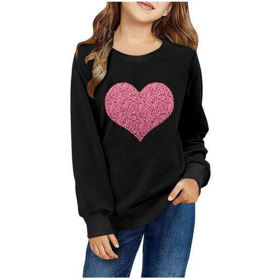 Oxodoi Girls Love Heart T-Shirts Casual Long Sleeve Valentine's Day Graphic Tees Tops
