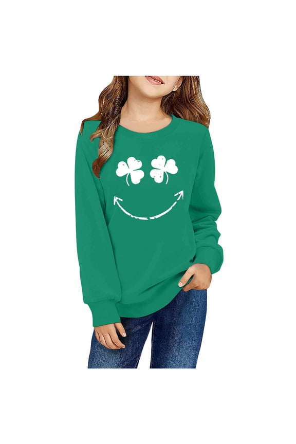 Girls St. Patrick's Day Casual Sweatshirt Long Sleeve Shirts Cute Clover Shamrock Pullover Tops