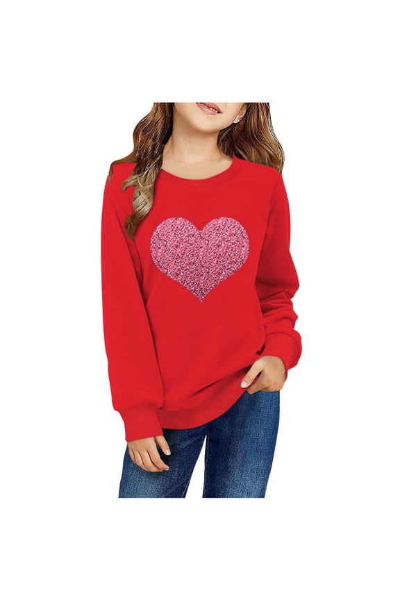 Girls Valentines Sweatshirt Love Heart Graphic Print Shirts Valentine’s Day Shirt Vintage Pullover Tops