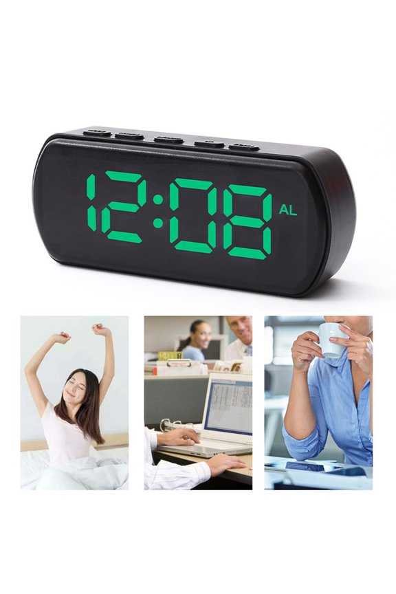 LED Digital Alarm Clock,Large Display,Voice Activated,Dual Alarms with Snooze,Adjustable Brightness,Night Mode,Green