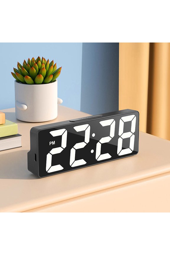 LED Digital Alarm Clock,Large Mirror Display,Voice Activated,Dual Alarms with Snooze,Temperature Sensor,Adjustable Brightness