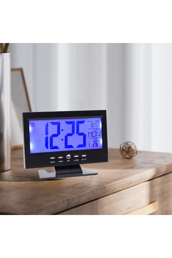 Large Screen Alarm Clock,Voice Control Clock,Temperature & Humidity Display,Night Light Timer