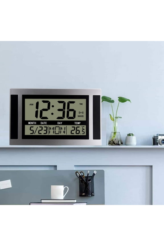 Large Screen Digital Wall Clock,LCD Electronic Alarm Clock,Temperature & Date Display,Anniversary Reminder Timer