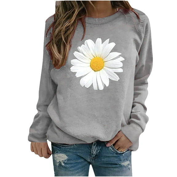 Tnhcen Long Sleeved Womens Blouse Daisy Print Womens Sweatshirt Tops Womens Sweater