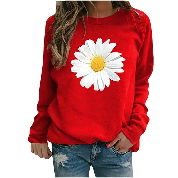 Tnhcen Long Sleeved Womens Sweater Daisy Print Womens Sweatshirt Blouse Womens Sweater Tops