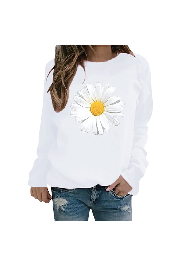 Long Sleeved Womens Tops Daisy Print Womens Sweatshirt Blouse Womens Sweater