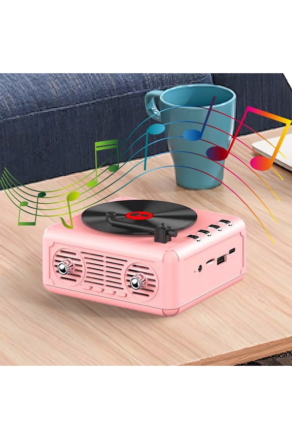 Retro Bluetooth Record Player Speaker,Mini Portable Wireless Subwoofer with Card Slot