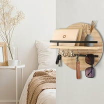 Oxodoi Round Wooden Wall Mounted Organizer,Key and Sunglasses Holder Shelf,Entryway Decorative Rack,Natural Wood Black