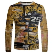 Tnhcen Long Sleeve Tee Shirts for Men Mens Loose Round Neck 3d Printing Long-sleeved T-shirt Top