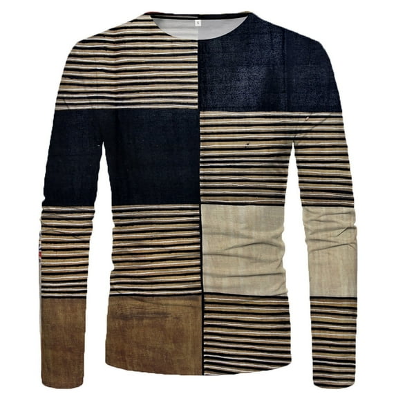 Tnhcen Long Sleeve Tee Shirts for Men Men's Loose Round Neck 3d Printing Long-sleeved T-shirt Top