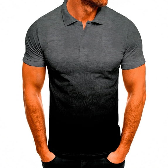 Tnhcen s Mens Tshirts Short Sleeve Men's Casual Sports T-shirt Lapel 3D Gradient Short-sleeved