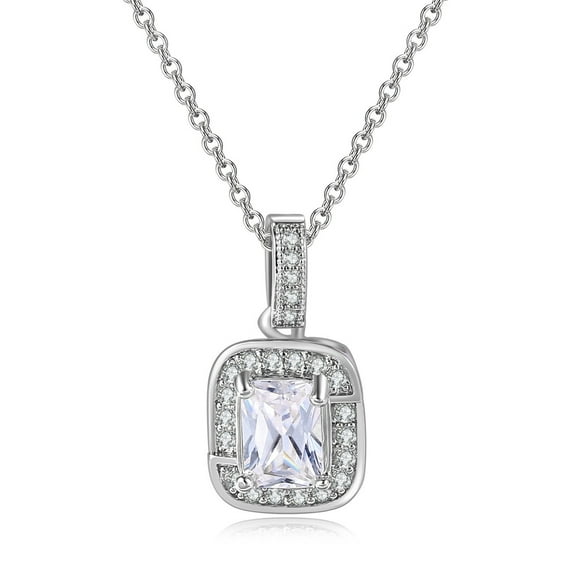 HOARBOEG Necklace for Women Multicolor Necklace Color Zircon Single Full Diamond, Adjuster for Crystal Necklace (Platinum Rectangle)