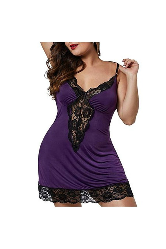 Plus Size Lingerie for Women L-5XL Lace Satin Nightdress Womens Lingerie V Neck Nightwear Satin Sleepwear Lace Chemise Mini Teddy Satin Nightgown Nightdresses Slip Lingerie