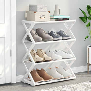 Zonao Small Shoe Rack for Entryway - 4 Tier Shoe Organizer Metal Shoes Storage Rack,Zero Tool Install,Sturdy Shoe Rack for Closet,Multi-layer Shelf- Space Saving,