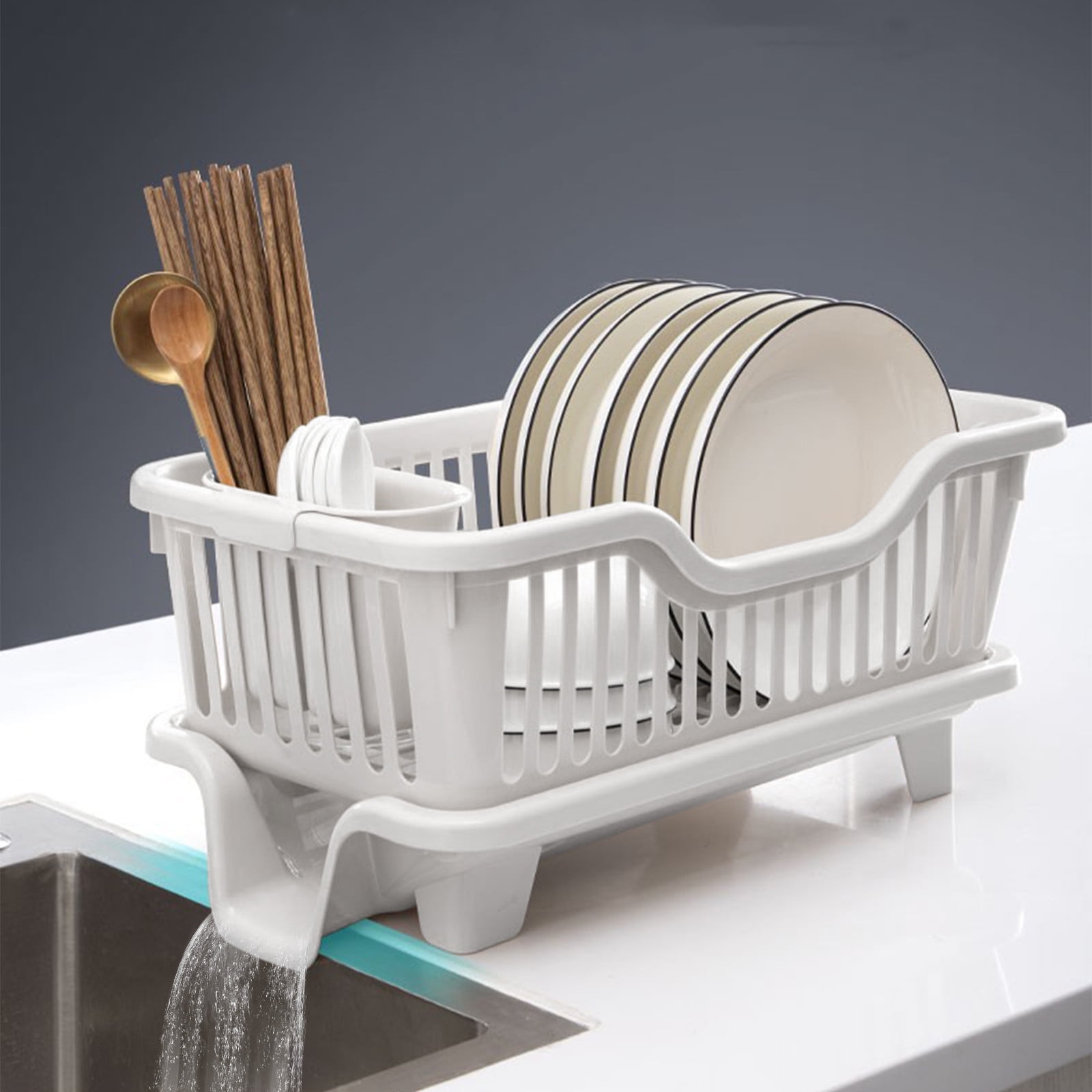 Zonao Storage Supplies Clearance Dish Drying Rack with Drainboard Dish Drainers for Kitchen Counter with Sink Spout Dish Strainers with Utensil