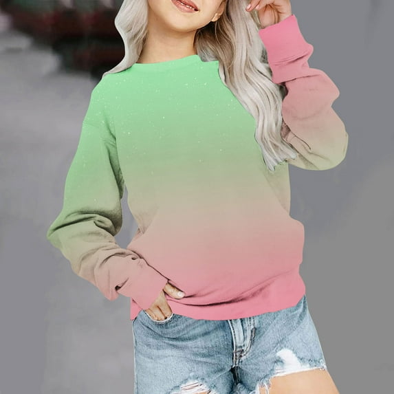 Oxodoi Sweatshirt for Girls, Casual Crewneck Sweatshirts Girls Long Sleeve Pullover Tops Cute Soft Shirt, Gradient