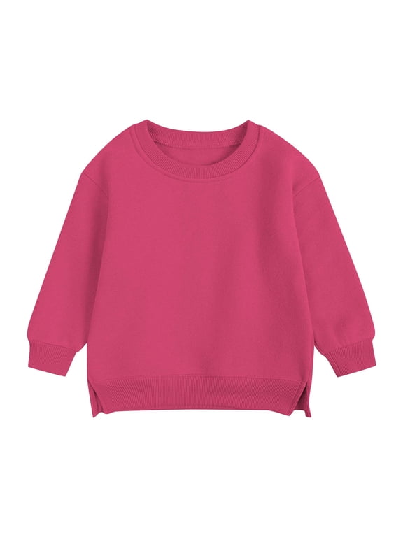Toddler Baby Boy Girl Fleece Pullover Sweatshirt Solid Color Crewneck Blouse Shirt Tops Warm Fall Winter Clothes