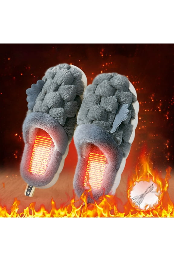 USB Heated Slippers,Electric Foot Warmer Shoes with Soft Knitted Wool,Washable Indoor Warmers,USB Powered Winter Slippers for Office,Home