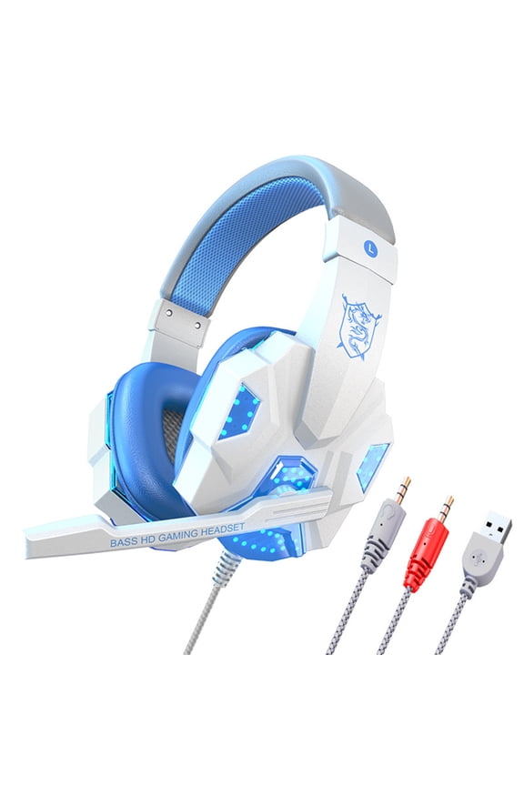Wired Gaming Headset with Microphone,LED Light Computer Headphones,Low Latency Stereo Audio,Adjustable Headband