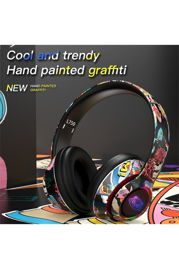 Wireless Bluetooth Headphones,LED Gaming Headset,Cool Graffiti Design,Built-in Microphone,Compatible with iOS and Android