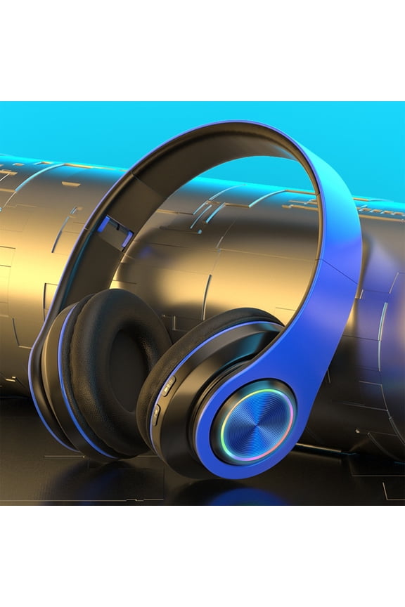 Wireless Bluetooth Headphones with LED Light,Foldable Over-Ear Headset with Mic,AUX & TF Card Slot,Stereo Sound,7H Playtime
