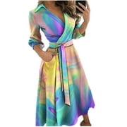 Oxodoi Women Long Jumper Dress Puff Sleeve Stylish with Tie Front Pullover Dresses Prom Dresses Women Evening Dresses for Women Dresses for Women Party Dresses for Women
