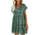 thumbnail image 1 of Tnhcen Women's Summer Print Knee-Length Dress V-Neck Pleated Loose Swing Dresses, 1 of 6