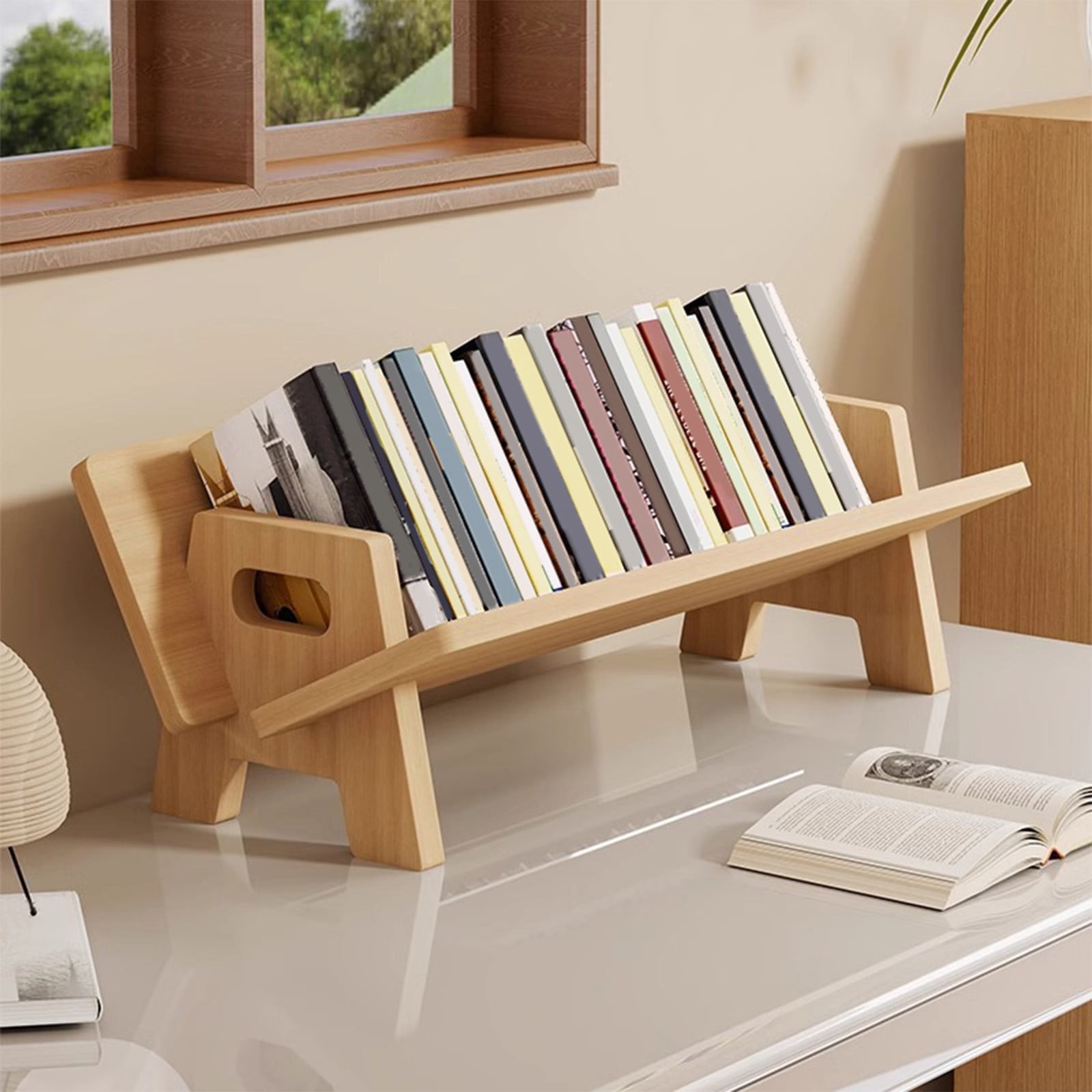 Oxodoi Wood Desktop Bookshelf,Book Storage Rack,Book Stand with Tilted ...