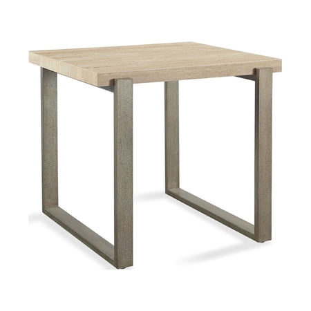Oxy 24 Inch Side End Table, Stone Tabletop, Metal Sled Base, Bronze - Saltoro Sherpi