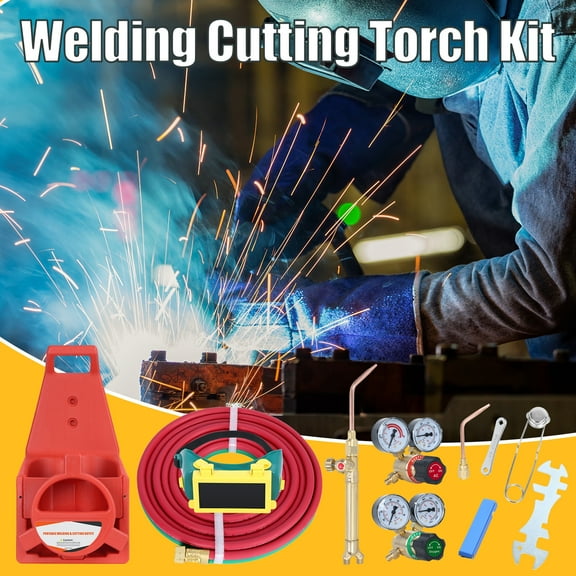 Oxy Acetylene Torch Kit, Portable Oxyacetylene Welding and Cutting Kit with Pressure Gauge and Brass Nozzle, Welding Torch Kit, Welding Cutting Torch Kit with Pipe