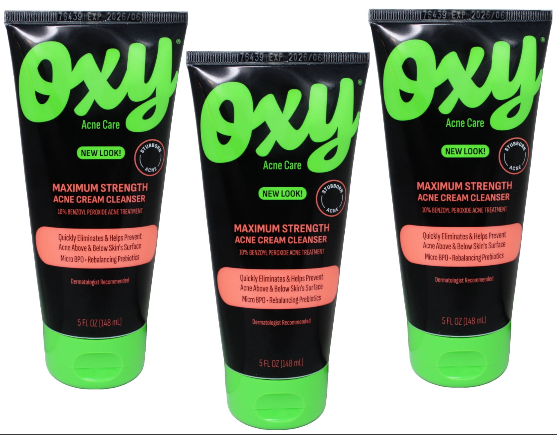 Oxy Maximum Strength Acne Cream Cleanser 10% Benzoyl Peroxide Acne Treatment 5 oz (Pack of 3)