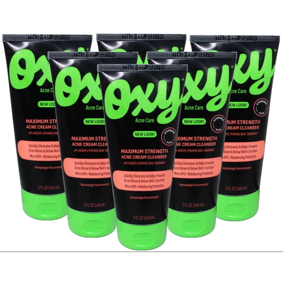 Oxy Acne Medication Face Wash Maximum Action with Maximum Strength 10% Benzoyl Peroxide, 5 FL OZ (Pack of 6)