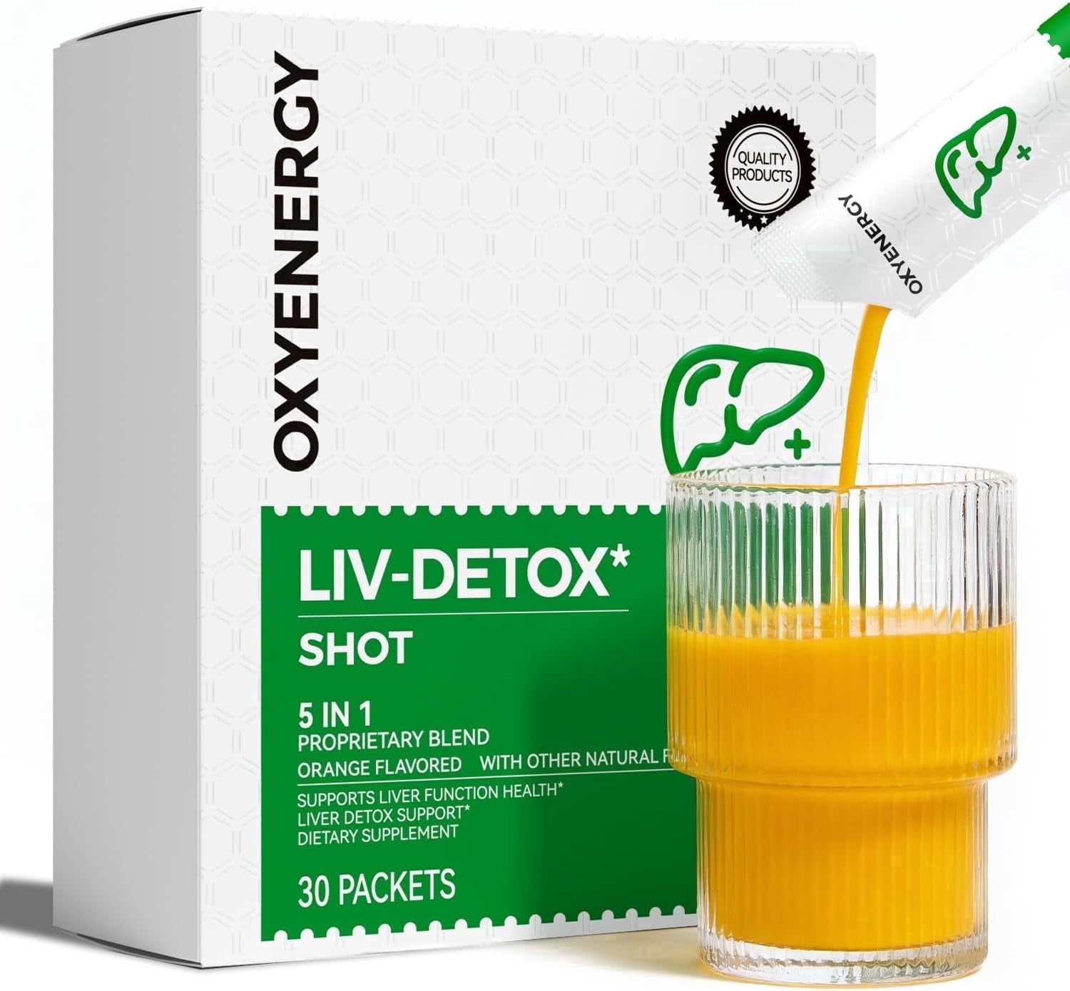OxyEnergy Liver Support Supplement with Organic Milk Thistle, Turmeric & Dandelion, Daily Digestion, Detox & Cleanse -30 Packs