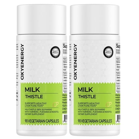 OxyEnergy Silymarin Milk Thistle 300mg Extract with Vitamin C, Inositol & Pueraria – Daily Liver Support and Antioxidant – 180 Vegetarian Capsules(2 Pack)