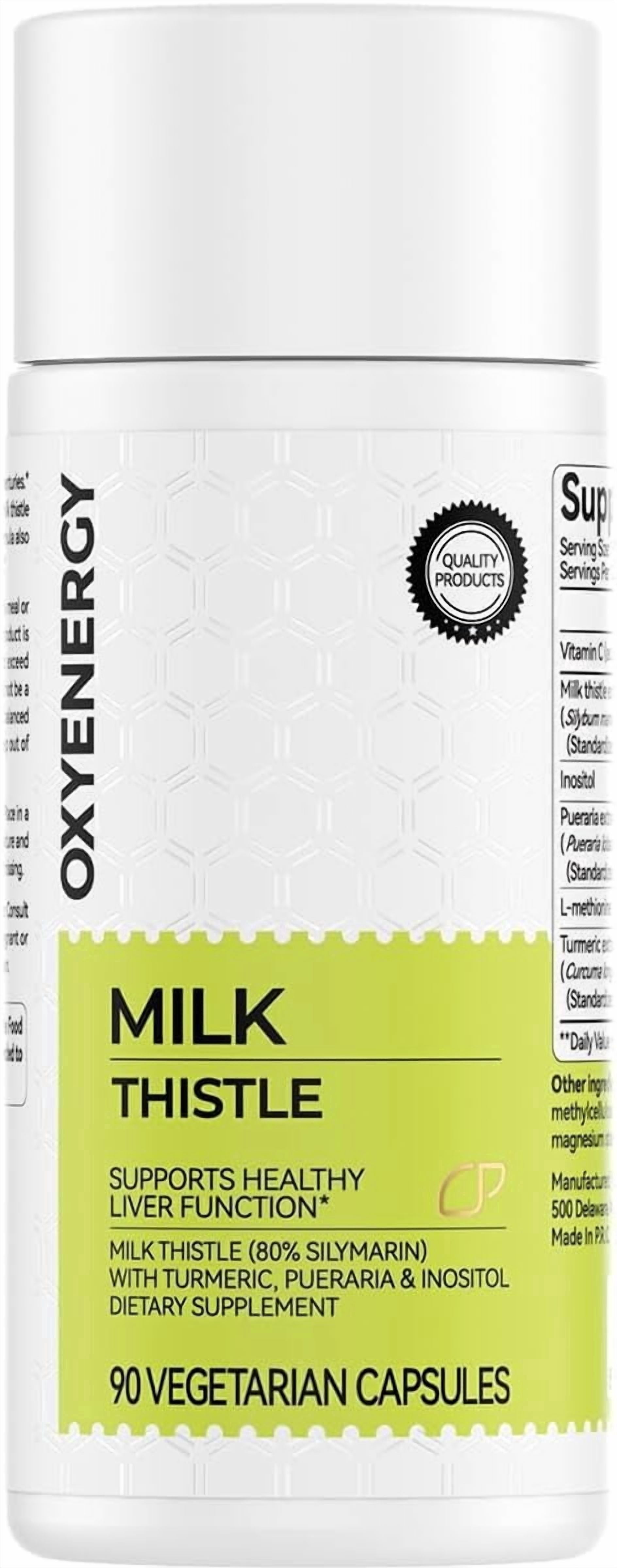 OxyEnergy Silymarin Milk Thistle 300mg Extract with Vitamin C, Inositol & Pueraria – Supports Liver Health and Antioxidant Activity – 90 Vegetarian Capsules