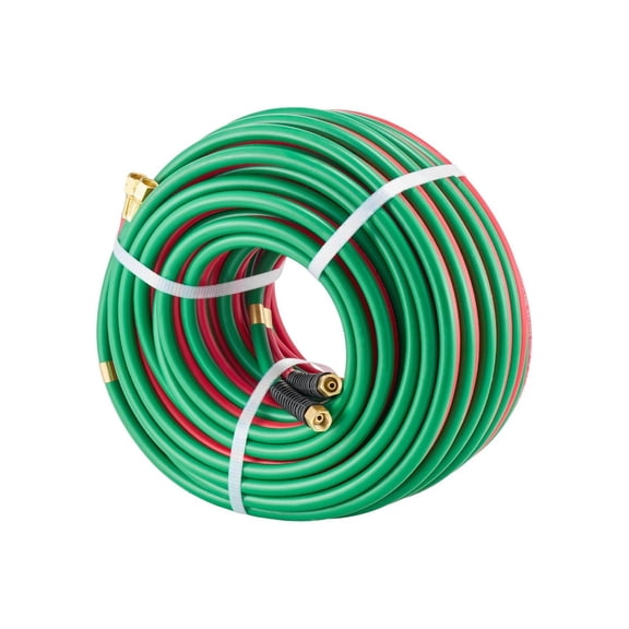 Oxygen Acetylene Hose 1/4 Inch x 100FT T Grade - 300 PSI Welding Torch Hose, Twin Hose Set with LH/RH Fittings, Durable Rubber Hose for Welding, Cutting, Brazing
