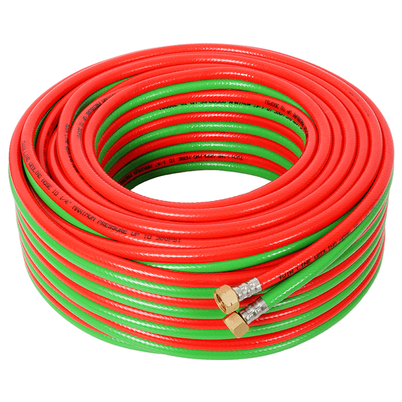 Oxygen Acetylene Hose with 9/16"-18 B fittings Welding Cutting Torch Twin Hose, 1/4-Inch 100 Feet,Twin-Line Torch Hose for Acetylene Cutting & Welding