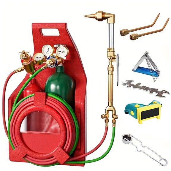 Oxygen Acetylene Torch Kit, Portable Professional Tote Oxy Acetylene Torch Kit Oxygen & Acetylene Tanks, Gauge, Oxyacetylene Cutting Torch Kit, Welding Brazing Cutting Torch Kit