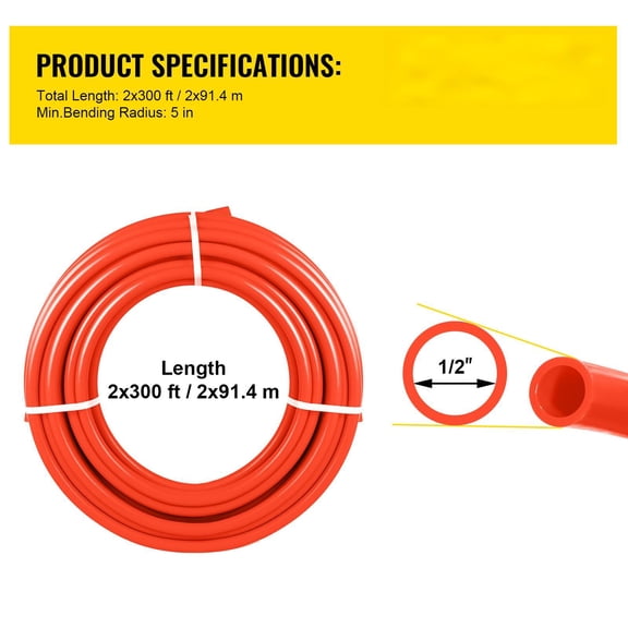 Oxygen-Barrier PEX Tubing 300Ft Red + 300Ft Blue 1/2 Inch Radiant Floor PEX Pipe Radiant Heat Floor Heating Plumbing Cold and Hot Water Tubing