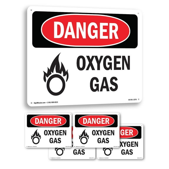 Oxygen Gas OSHA Danger Aluminum Sign 10 Inch x 7 Inch - 5 Pack