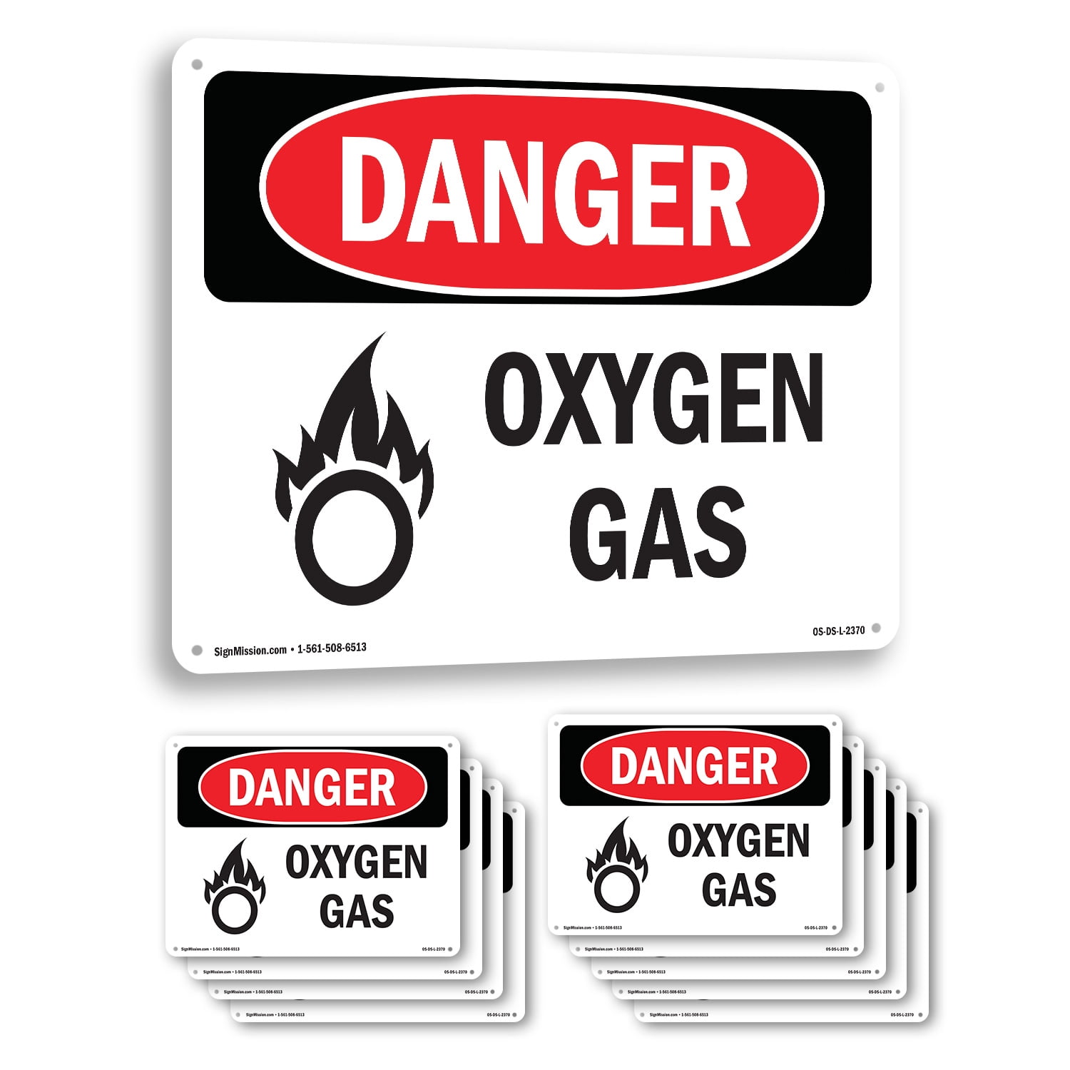 Oxygen Gas OSHA Danger Aluminum Sign 18 Inch x 12 Inch - 10 Pack ...
