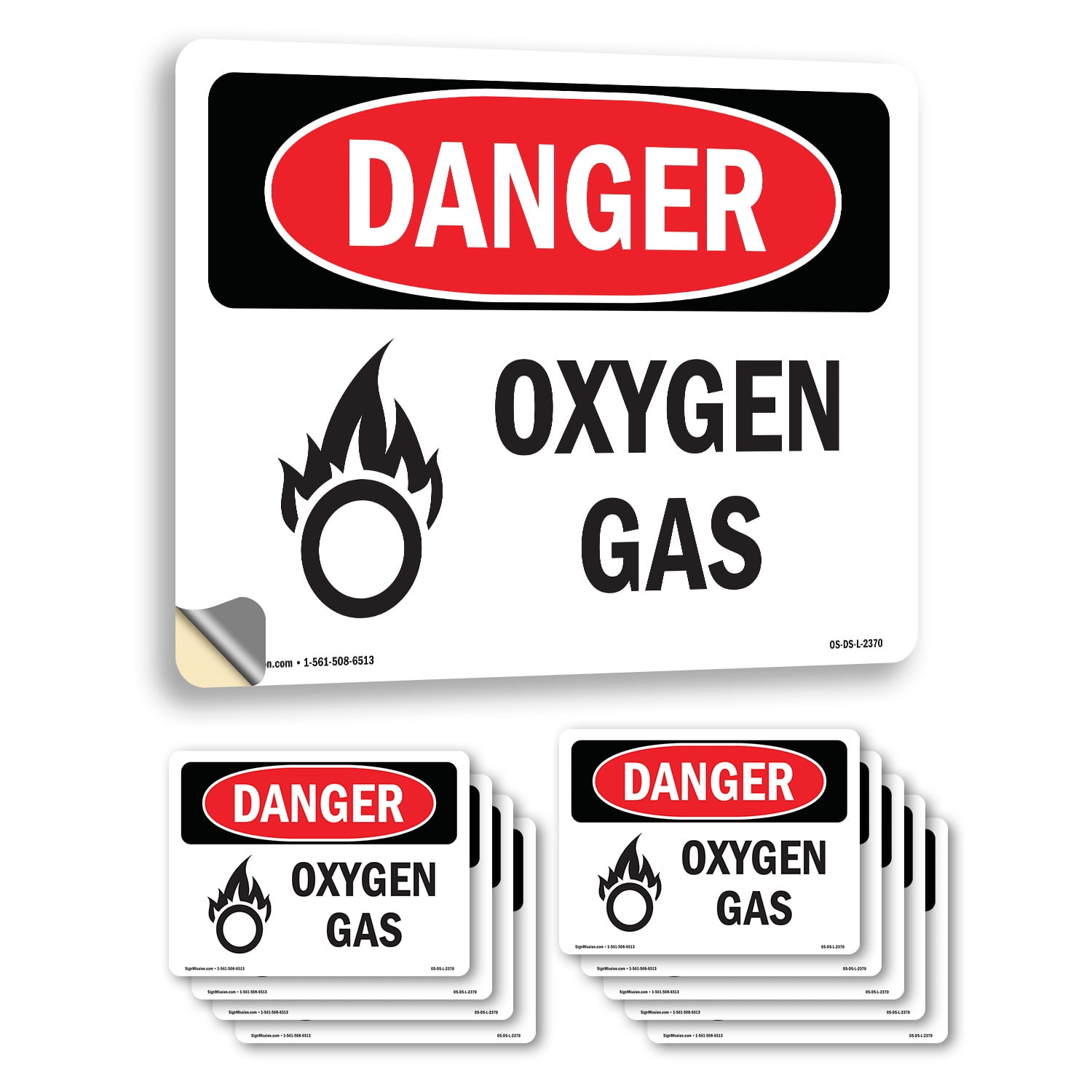 Oxygen Gas OSHA Danger Vinyl Decal Label 10 Inch x 7 Inch - 10 Pack ...