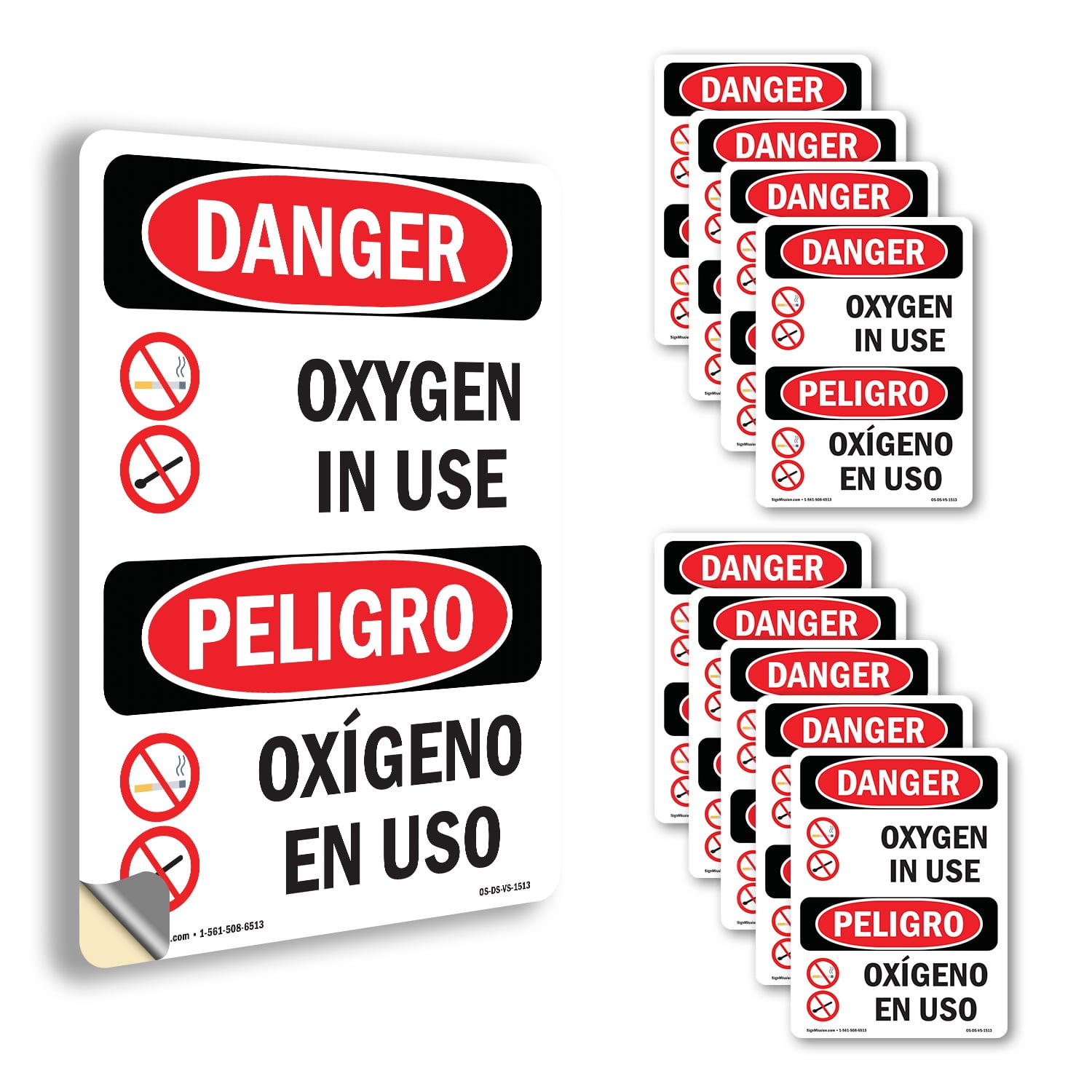 Oxygen In Use Bilingual OSHA Danger Vinyl Decal Label 18 Inch x 12 Inch ...