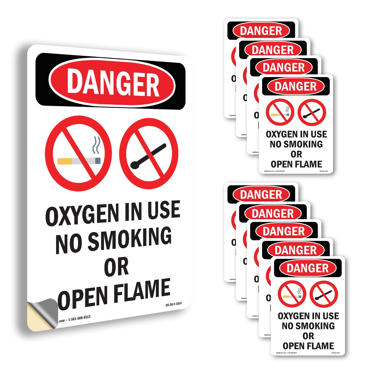 Oxygen In Use No Smoking OSHA Danger Vinyl Decal Label 10 Inch x 7 Inch ...