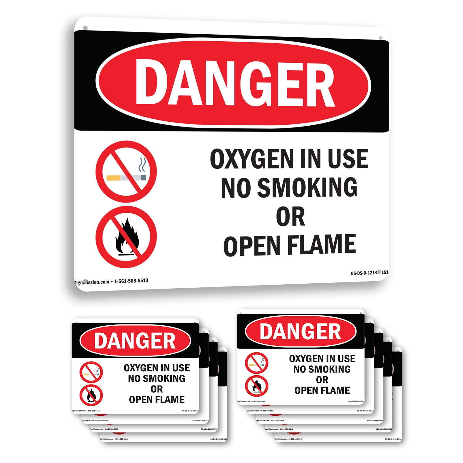 Oxygen In Use No Smoking Or Open Flame OSHA Danger Aluminum Sign 18 ...